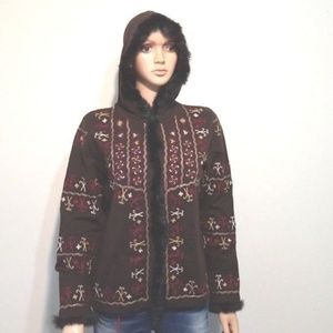 Merino Wool Hooded Fux Trim Sweater M Womens NWT!